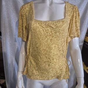 Lucky Brand Floral Yellow Women's Top Sz L